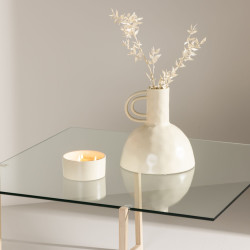 Table basse design blanche avec plateau en verre HIBY