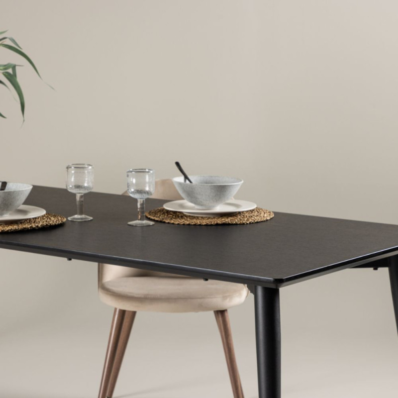 Table à manger noire en bois et métal 75x230cm CELIA