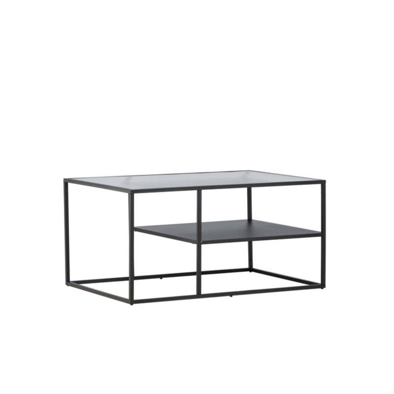 Table basse rectangulaire en verre et métal noir URBAINE