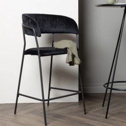 Lot de 2 tabourets avec dossier en velours noir LIAM