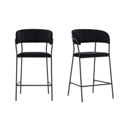 Lot de 2 tabourets avec dossier en velours noir LIAM