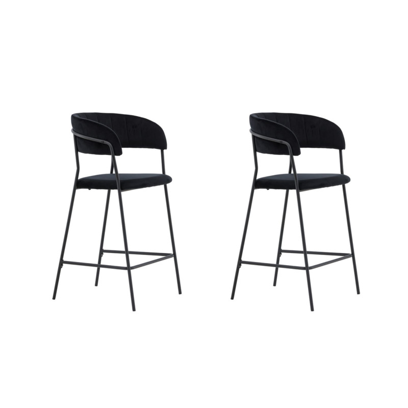 Lot de 2 tabourets avec dossier en velours noir LIAM