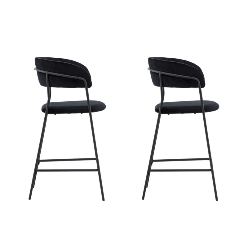 Lot de 2 tabourets avec dossier en velours noir LIAM