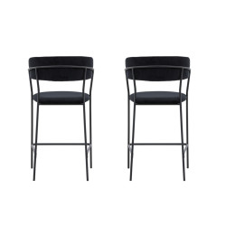 Lot de 2 tabourets avec dossier en velours noir LIAM