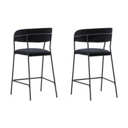 Lot de 2 tabourets avec dossier en velours noir LIAM