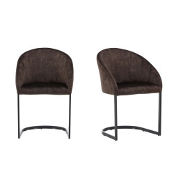 Lot de 2 chaises en tissu marron style vintage JAMINA