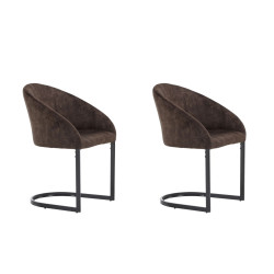 Lot de 2 chaises en tissu marron style vintage JAMINA