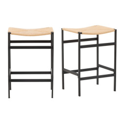 Lot de 2 tabourets en paille et métal noir JUDE