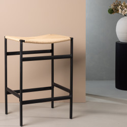 Lot de 2 tabourets en paille et métal noir JUDE