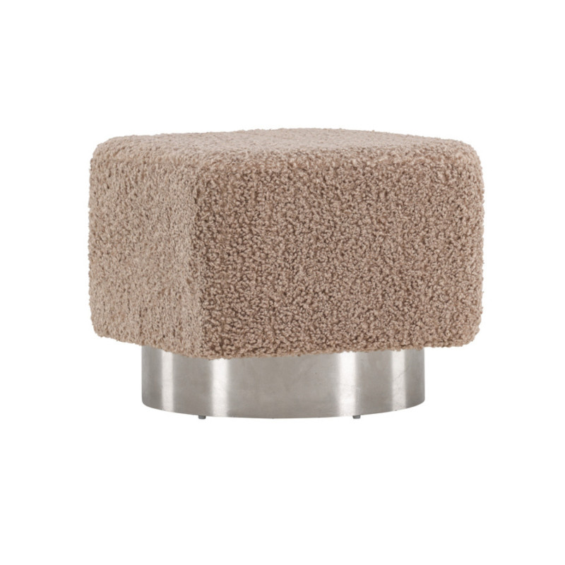 Pouf en tissu bouclé marron style contemporain AUGUSTIN